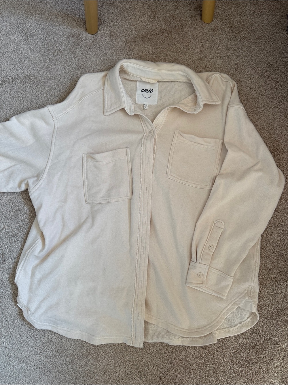 aerie Cream Button-Down Shirt Jacket